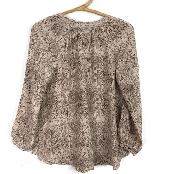Rebecca Taylor beige tan pullover blouse snakeskin 100% Silk Size 0 or XS - Picture 8 of 9